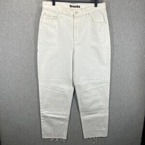 Mother X Snacks Jeans Womens 33 White Double Stack Hover Fray NWOT